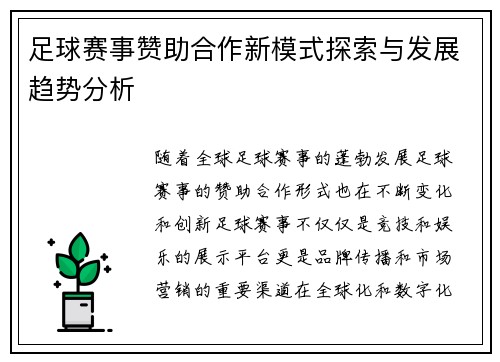 足球赛事赞助合作新模式探索与发展趋势分析